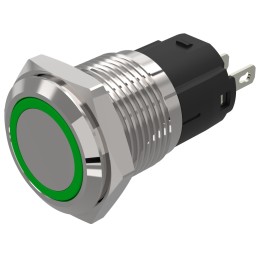 1 pcs - EAO 82 Series Green Indicator, 12V ac/dc, 16mm Mounting Hole Size, Solder Tab Termination, IP65, IP67