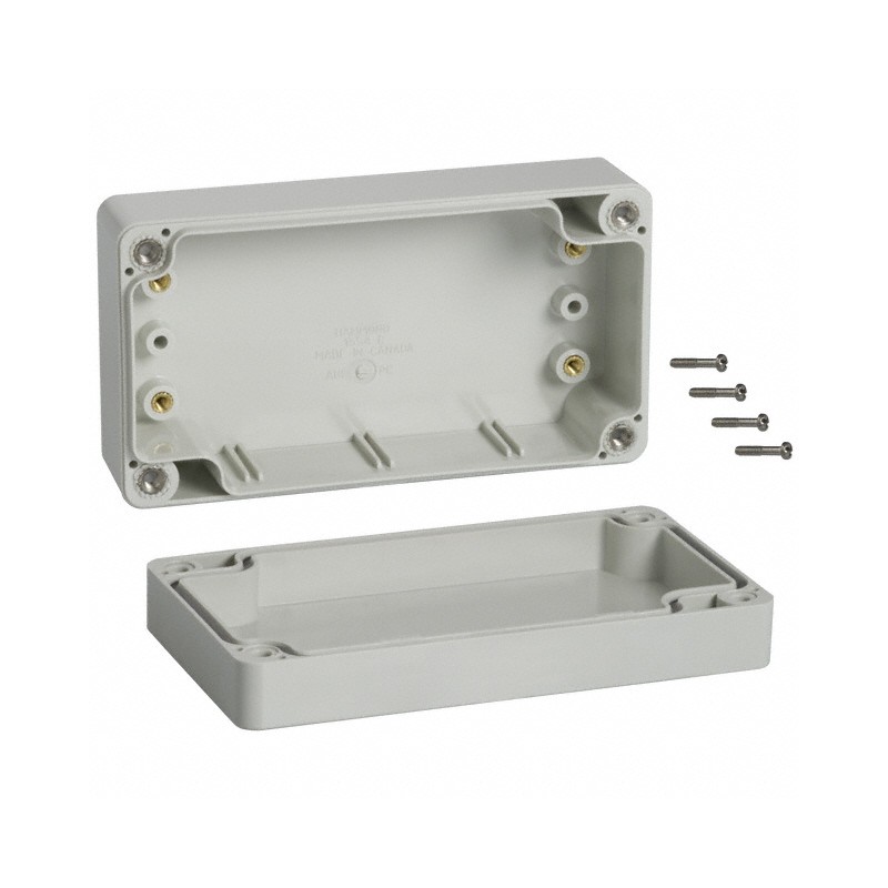 1 pcs : 1554CGY - Box Plastic, ABS Gray Cover Included 4.724' L x 2.559' W (120.00mm x 65.00mm) X 1.575' (40.00mm)