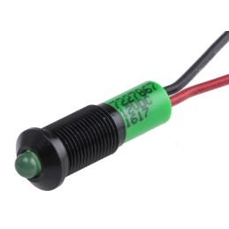 1 pcs - RS PRO Green Panel Mount Indicator, 12V dc, 6mm Mounting Hole Size, Lead Wires Termination, IP67
