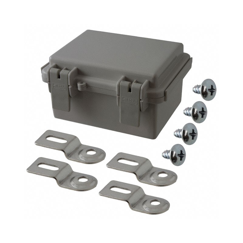 1 pcs : NBF-32002 - Box Plastic, ABS Gray Hinged Door, Lid 5.110' L x 3.930' W (129.79mm x 99.82mm) X 2.750' (69.85mm)