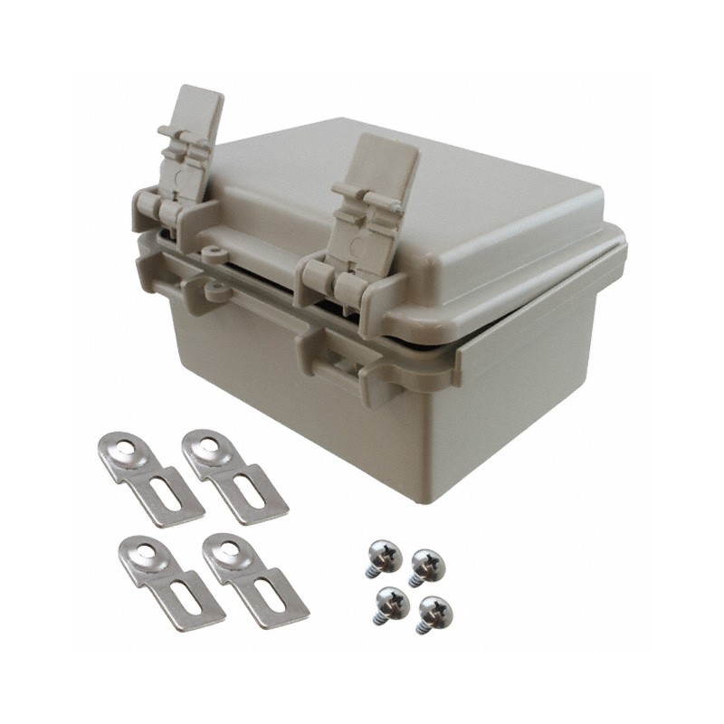 1 pcs : NBF-32102 - Box Plastic, ABS/PC Blend Gray Hinged Door, Lid 5.110' L x 3.930' W (129.79mm x 99.82mm) X 2.750' (69.85mm)