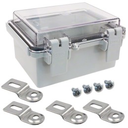1 pcs : NBF-32202 - Box Plastic, ABS/PC Blend Gray, Clear Cover/Door Hinged Door, Lid 5.110' L x 3.930' W (129.79mm x 99.82mm) X