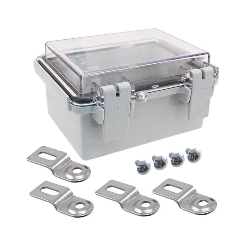 1 pcs : NBF-32202 - Box Plastic, ABS/PC Blend Gray, Clear Cover/Door Hinged Door, Lid 5.110' L x 3.930' W (129.79mm x 99.82mm) X