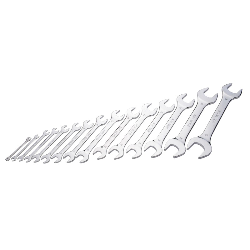 1 pcs - SAM 15-Piece Open Ended Spanner Set, 4 x 5 - 38 x 42 mm, 4 x 5 - 38 x 42 mm, Chrome Vanadium Steel
