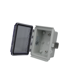 1 pcs : PTQ-11035-C - Box Plastic, Fiberglass/Polyester, Polycarbonate Gray, Clear Cover/Door Hinged Door, Lid 4.720' L x 3.540'