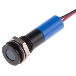 1 pcs - RS PRO Blue Panel Mount Indicator, 12V dc, 8mm Mounting Hole Size, Lead Wires Termination, IP67