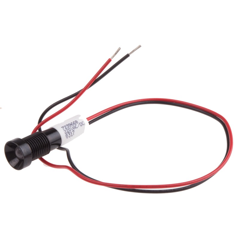 1 pcs - RS PRO White Panel Mount Indicator, 220V ac, 8mm Mounting Hole Size, Lead Wires Termination, IP67