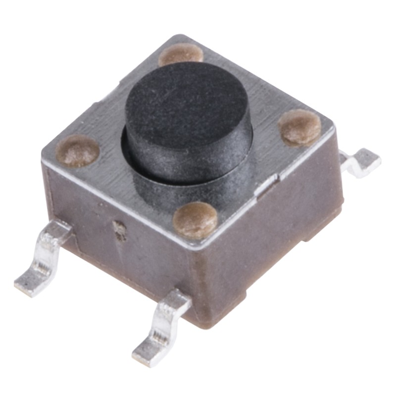 5 pcs - Black Button Tactile Switch, SPST 50 mA @ 24 V dc 1.4mm Surface Mount