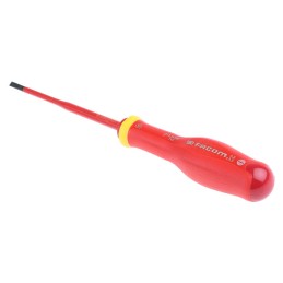 1 pcs - Facom Slotted Insulated Screwdriver, 3.5 mm Tip, 100 mm Blade, VDE/1000V, 204 mm Overall