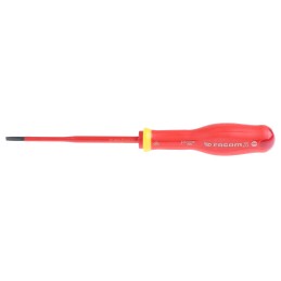 1 pcs - Facom Slotted Insulated Screwdriver, 3.5 mm Tip, 100 mm Blade, VDE/1000V, 204 mm Overall