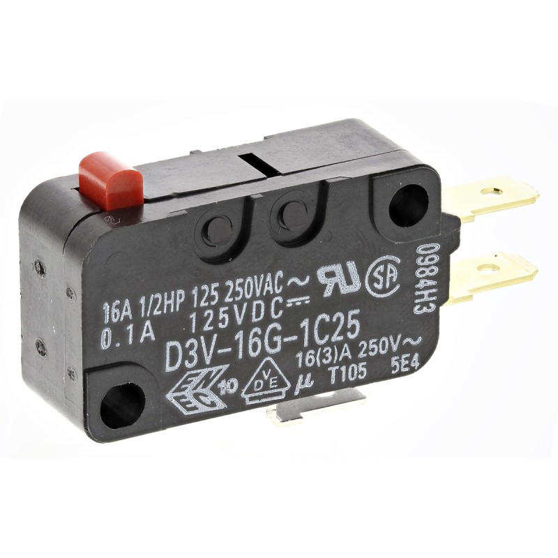 5 pcs - Omron Pin Plunger Micro Switch, Tab Terminal, 16 A @ 250 V ac, SPDT, IP40