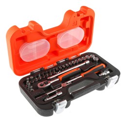 1 pcs - Bahco 29-Piece Metric 1/4 in Standard Socket/Bit Set with Ratchet, 6 point, Hex Bit, Phillips Bit, Slotted Bit