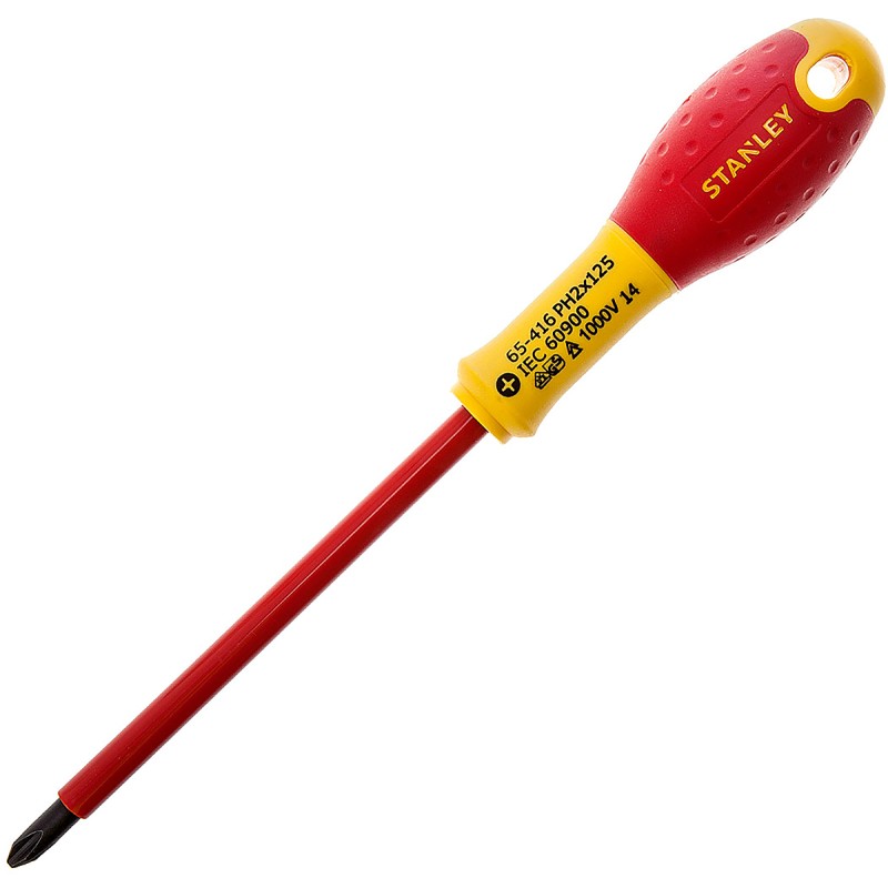 1 pcs - Stanley Phillips Insulated Screwdriver, PH2 Tip, 125 mm Blade, VDE/1000V