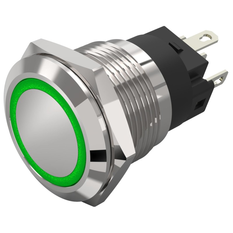 1 pcs - EAO 82 Series Illuminated Illuminated Push Button Switch, Latching, Panel Mount, 19mm Cutout, SPDT, Green LED, 240V,