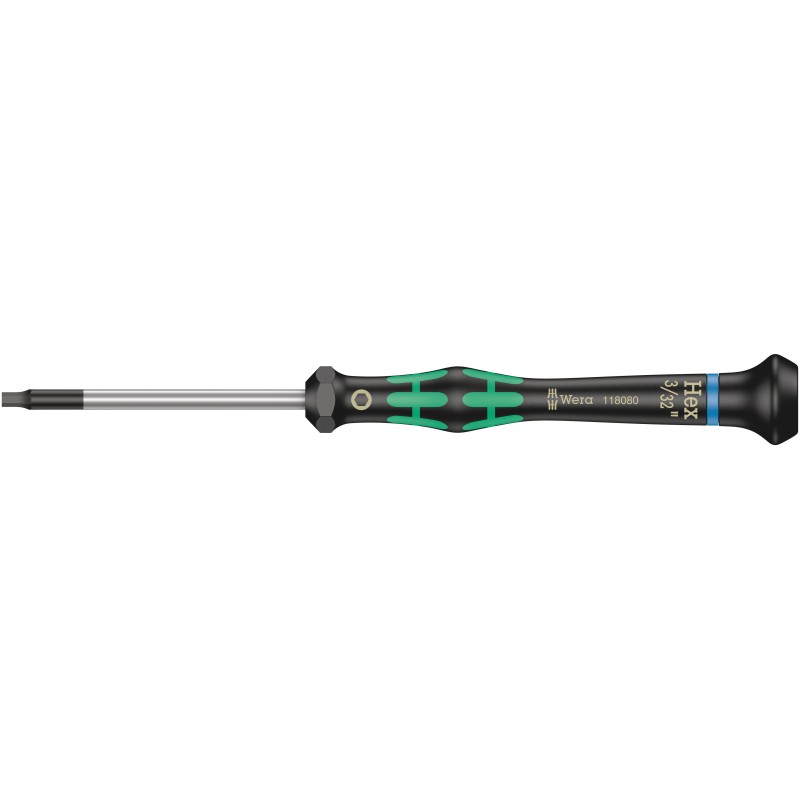 1 pcs - Wera Hexagon Precision Screwdriver, 3/32 in Tip, 60 mm Blade, 157 mm Overall