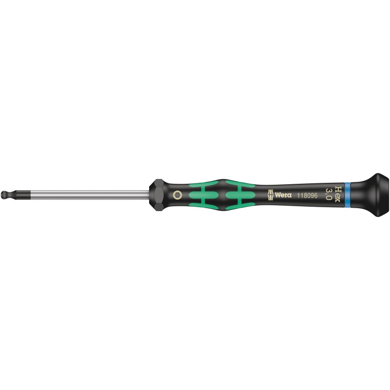 1 pcs - Wera Ball End Hexagon Precision Screwdriver, 3 mm Tip, 60 mm Blade, 157 mm Overall