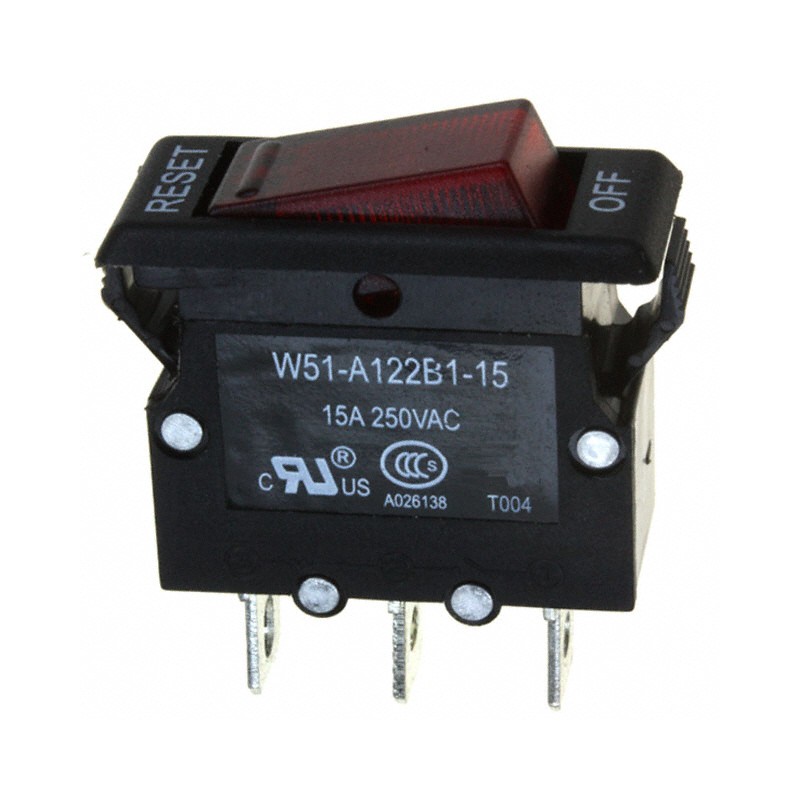 1 pcs : W51-A122B1-15 - CIR BRKR THRM 15A 250VAC 50VDC