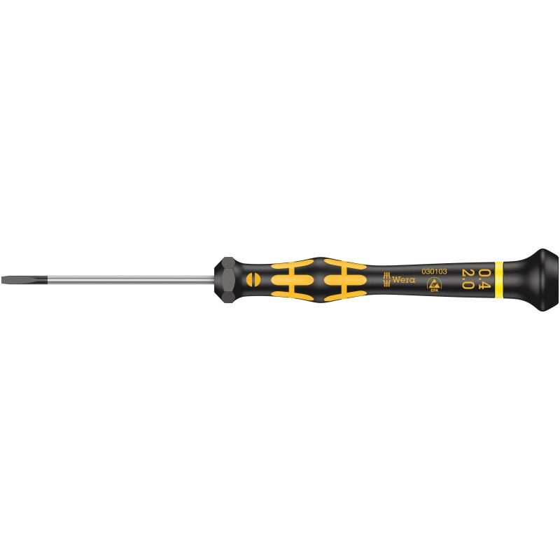 1 pcs - Wera Slotted Precision Screwdriver, 2 x 0.4 mm Tip, 60 mm Blade, 157 mm Overall