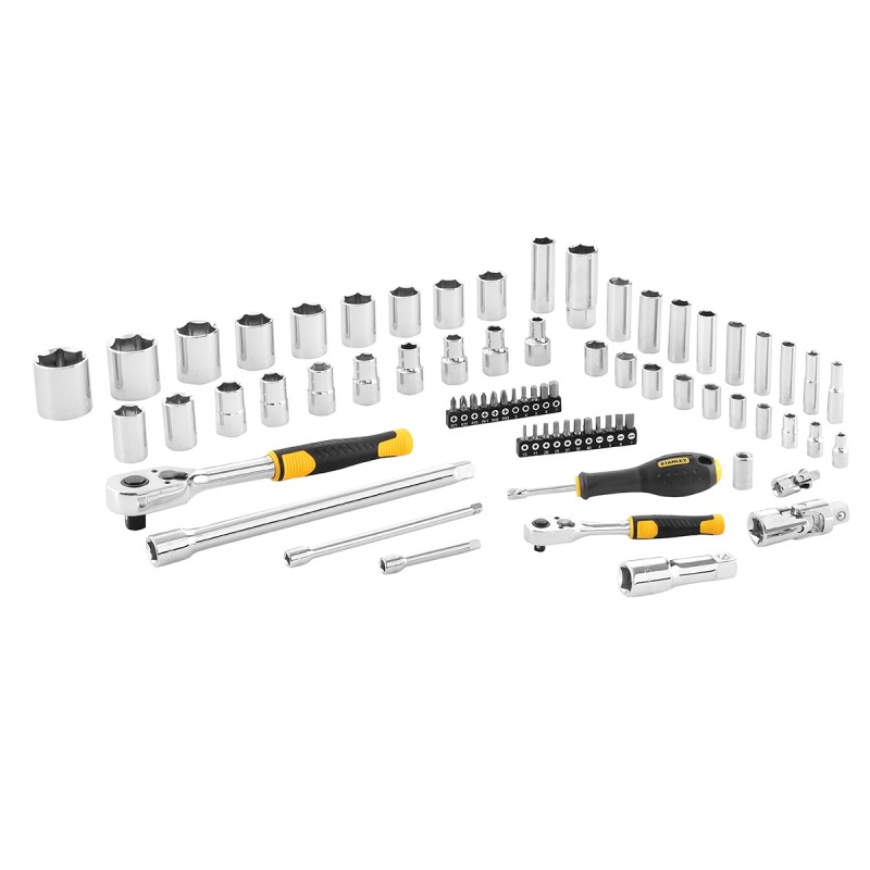 1 pcs - Stanley 72-Piece Metric 1/2 in, 1/4 in Deep Socket/Standard Socket/Bit Set with Ratchet, 6 point, Hex Bit, Phillips