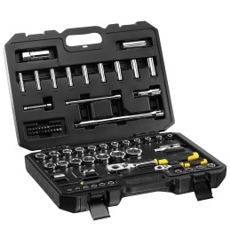 1 pcs - Stanley 72-Piece Metric 1/2 in, 1/4 in Deep Socket/Standard Socket/Bit Set with Ratchet, 6 point, Hex Bit, Phillips