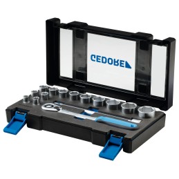 1 pcs - Gedore 15-Piece Metric 1/2 in Standard Socket Set with Ratchet, 6 point