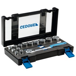 1 pcs - Gedore 15-Piece Metric 1/2 in Standard Socket Set with Ratchet, 6 point