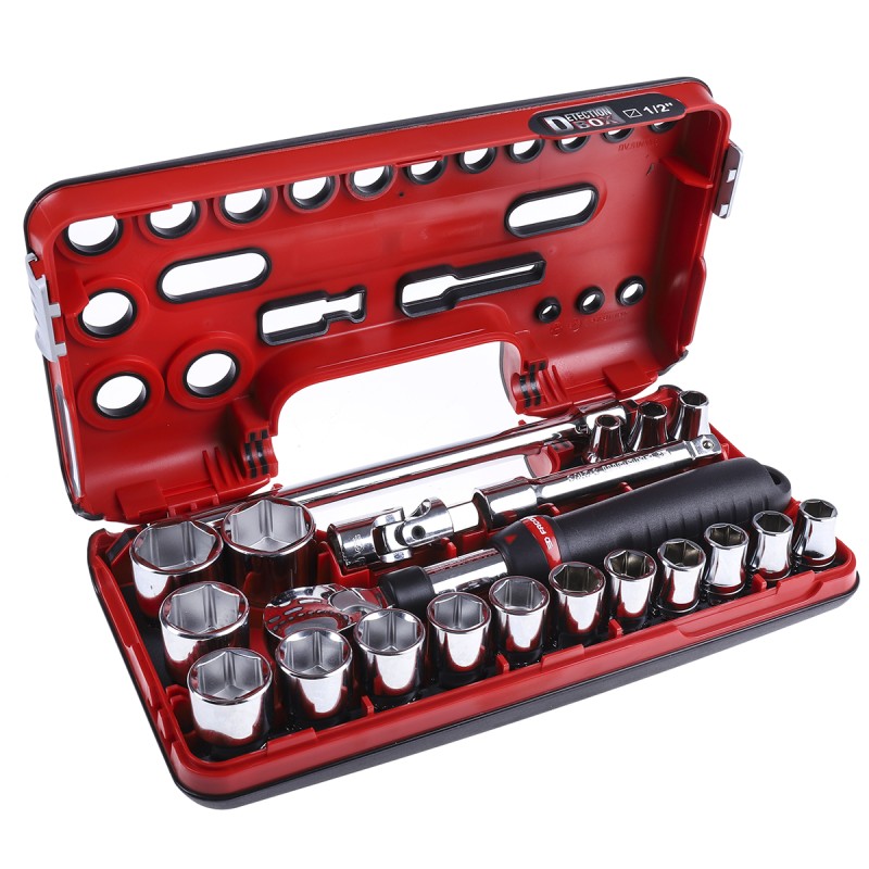 1 pcs - Facom 21-Piece Metric 1/2 in Standard Socket Set with Ratchet, 6 point