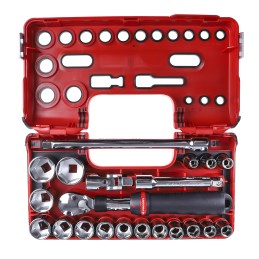 1 pcs - Facom 21-Piece Metric 1/2 in Standard Socket Set with Ratchet, 6 point