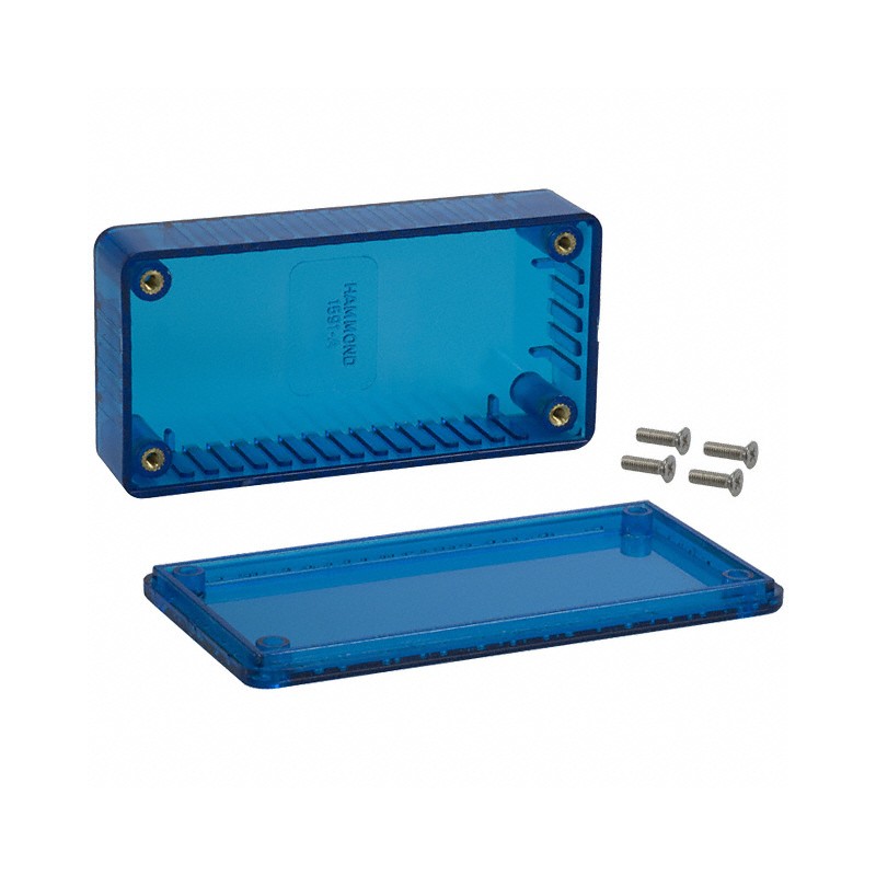1 pcs : 1591ATBU - Box Polycarbonate (PC) Translucent - Blue Cover Included 3.937' L x 1.969' W (100.00mm x 50.00mm) X 0.977' (2