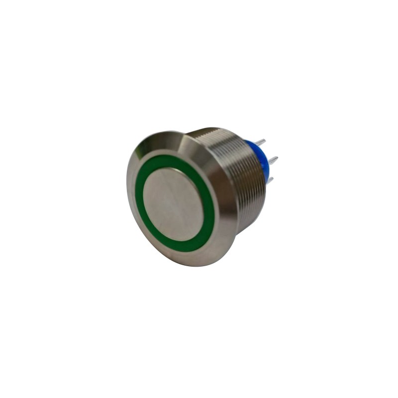 20 pcs - RS PRO Illuminated Push Button Switch, Panel Mount, 25.2mm Cutout, DPDT, Green LED, 250V ac, IP67