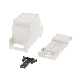 1 pcs : 1597DIN2MC53 - Enclosure Polycarbonate (PC) Light Gray Cover Included 3.550' L x 1.430' W (90.17mm x 36.32mm) X 1.920' (