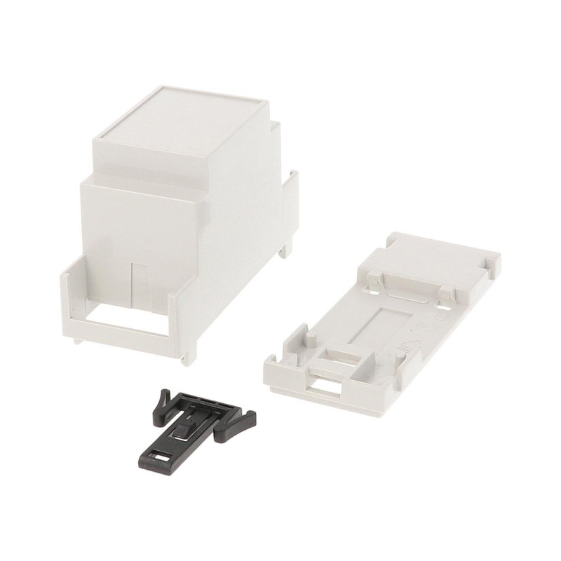 1 pcs : 1597DIN2MC53 - Enclosure Polycarbonate (PC) Light Gray Cover Included 3.550' L x 1.430' W (90.17mm x 36.32mm) X 1.920' (