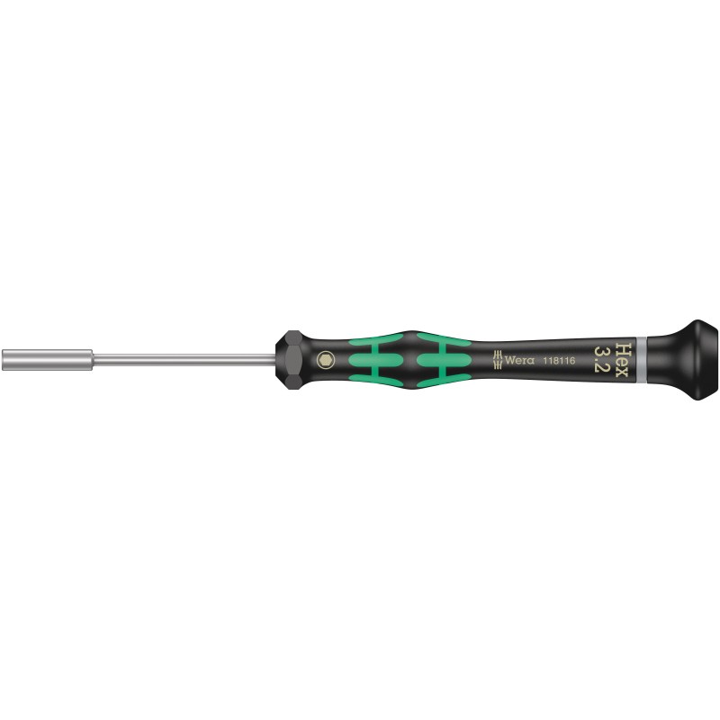 1 pcs - Wera Hexagon Nut Driver, 3.2 mm Tip, 60 mm Blade, 157 mm Overall