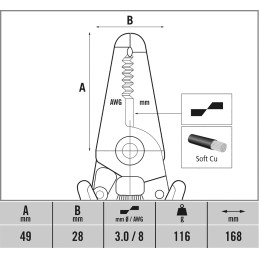 1 pcs - CK Wire Stripper, 0.4mm Min, 1.3mm Max, 168 mm Overall
