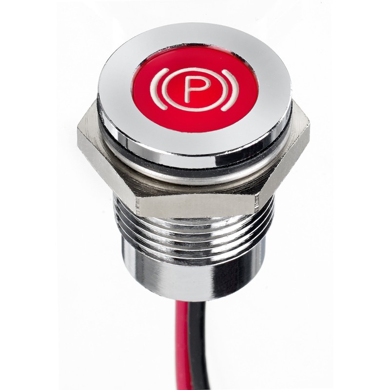1 pcs - APEM Red Panel Mount Indicator, 12V dc, 14mm Mounting Hole Size, Lead Wires Termination, IP67