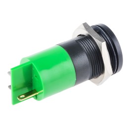 1 pcs - RS PRO Green Panel Mount Indicator, 12V ac/dc, 22mm Mounting Hole Size, Solder Tab Termination