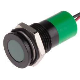 1 pcs - RS PRO Green Panel Mount Indicator, 220V ac, 14mm Mounting Hole Size, Lead Wires Termination, IP67