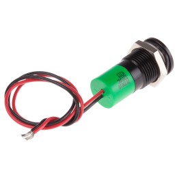 1 pcs - RS PRO Green Panel Mount Indicator, 220V ac, 14mm Mounting Hole Size, Lead Wires Termination, IP67