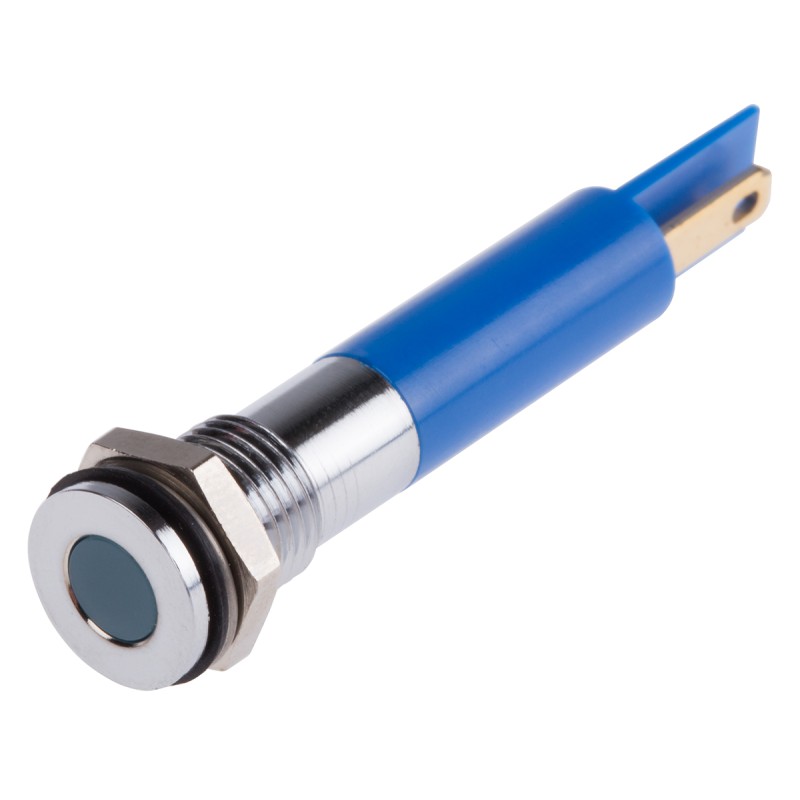 1 pcs - RS PRO Blue Panel Mount Indicator, 12V dc, 8mm Mounting Hole Size, Solder Tab Termination, IP67