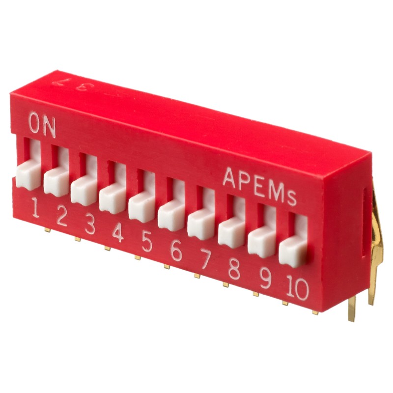 17 pcs - APEM 10 Way Through Hole DIP Switch SPST, Raised Actuator