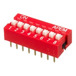 21 pcs - APEM 8 Way Through Hole DIP Switch 8PST, Recessed Actuator