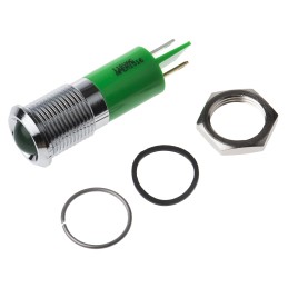 1 pcs - RS PRO Green Panel Mount Indicator, 110V ac, 14mm Mounting Hole Size, Faston, Solder Lug Termination, IP67