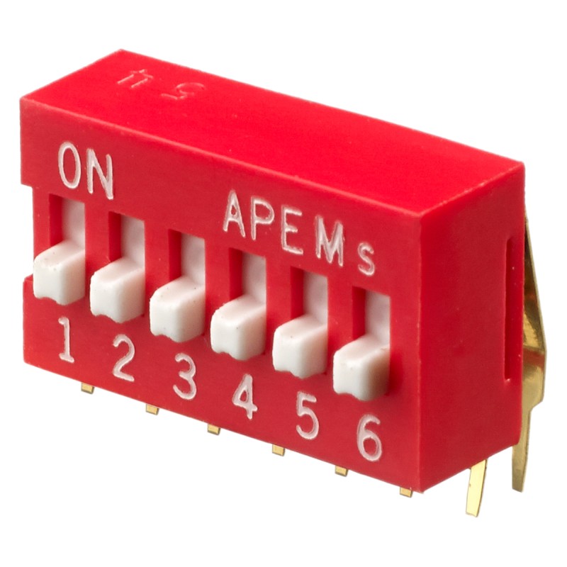 28 pcs - Apem 6 Way Through Hole DIP Switch SPST, Raised Actuator