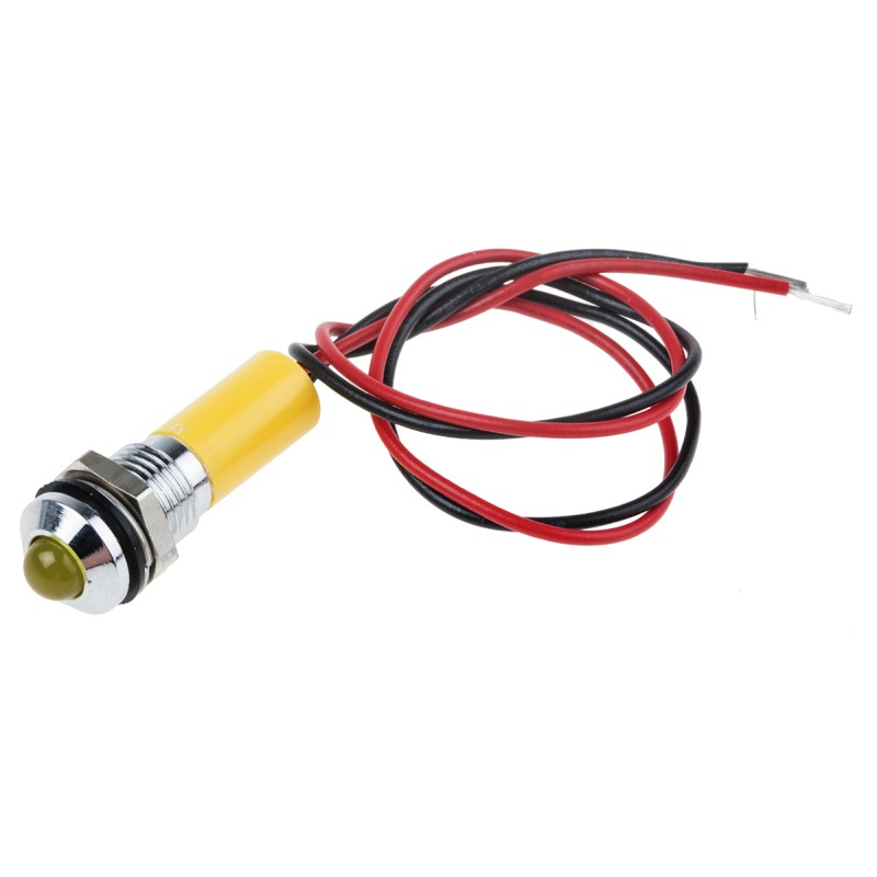 1 pcs - RS PRO Yellow Panel Mount Indicator, 220V ac, 8mm Mounting Hole Size, Lead Wires Termination, IP67