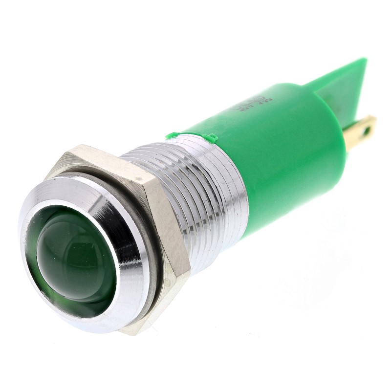 1 pcs - RS PRO Green Panel Mount Indicator, 14mm Mounting Hole Size, Solder Tab Termination