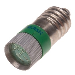 1 pcs - RS PRO Green LED Indicator Lamp, 24V ac/dc, E10 Base, 10mm Diameter, 170/160mcd