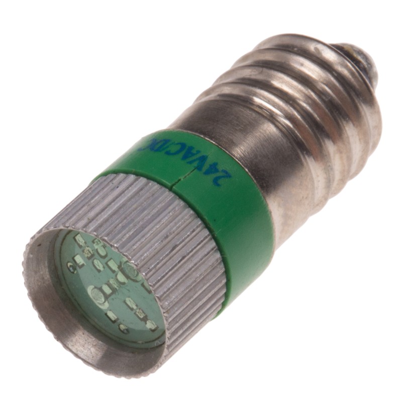 1 pcs - RS PRO Green LED Indicator Lamp, 24V ac/dc, E10 Base, 10mm Diameter, 170/160mcd