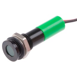1 pcs - RS PRO Green Panel Mount Indicator, 12V dc, 8mm Mounting Hole Size, Lead Wires Termination, IP67