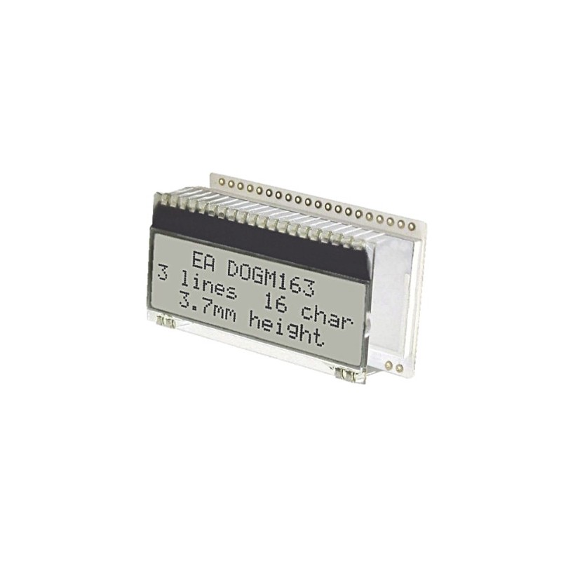 1 pcs - Display Visions EA DOGM163W-A Alphanumeric LCD Display, White on Black, 3 Rows by 16 Characters, Transflective