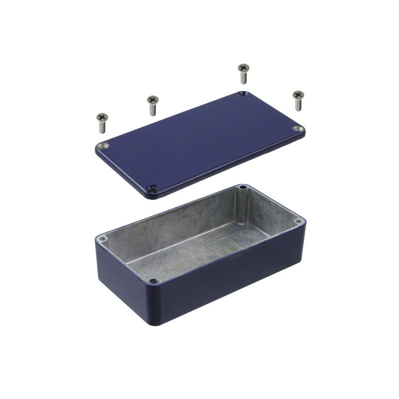 1 pcs : 1590BCB - Stomp Box Aluminum Blue Cover Included 4.409' L x 2.382' W (111.99mm x 60.50mm) X 1.220' (30.99mm)